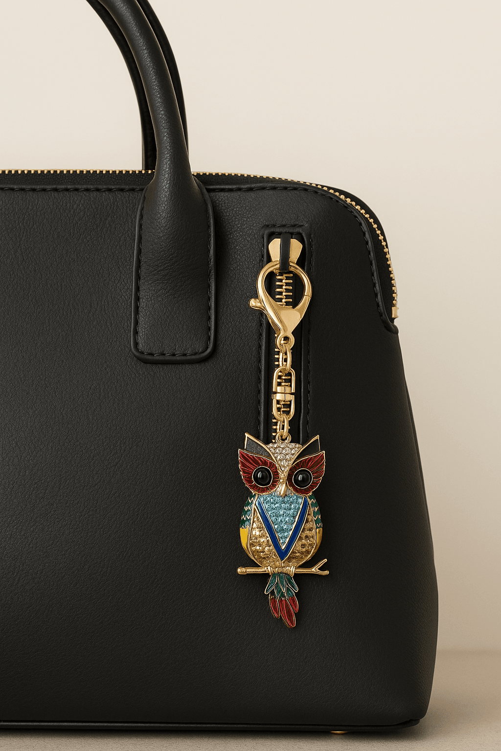Colorful Crystal Owl Keychain – Enamel & Rhinestone Gold-Tone Bag Charm - MODA ACCESSORIES