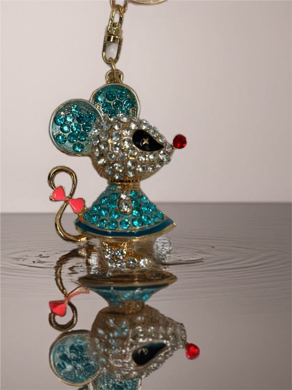 Crystal Mouse Keychain – Cute Rhinestone Cartoon Charm in Blue Dress - MODA ACCESSORIES