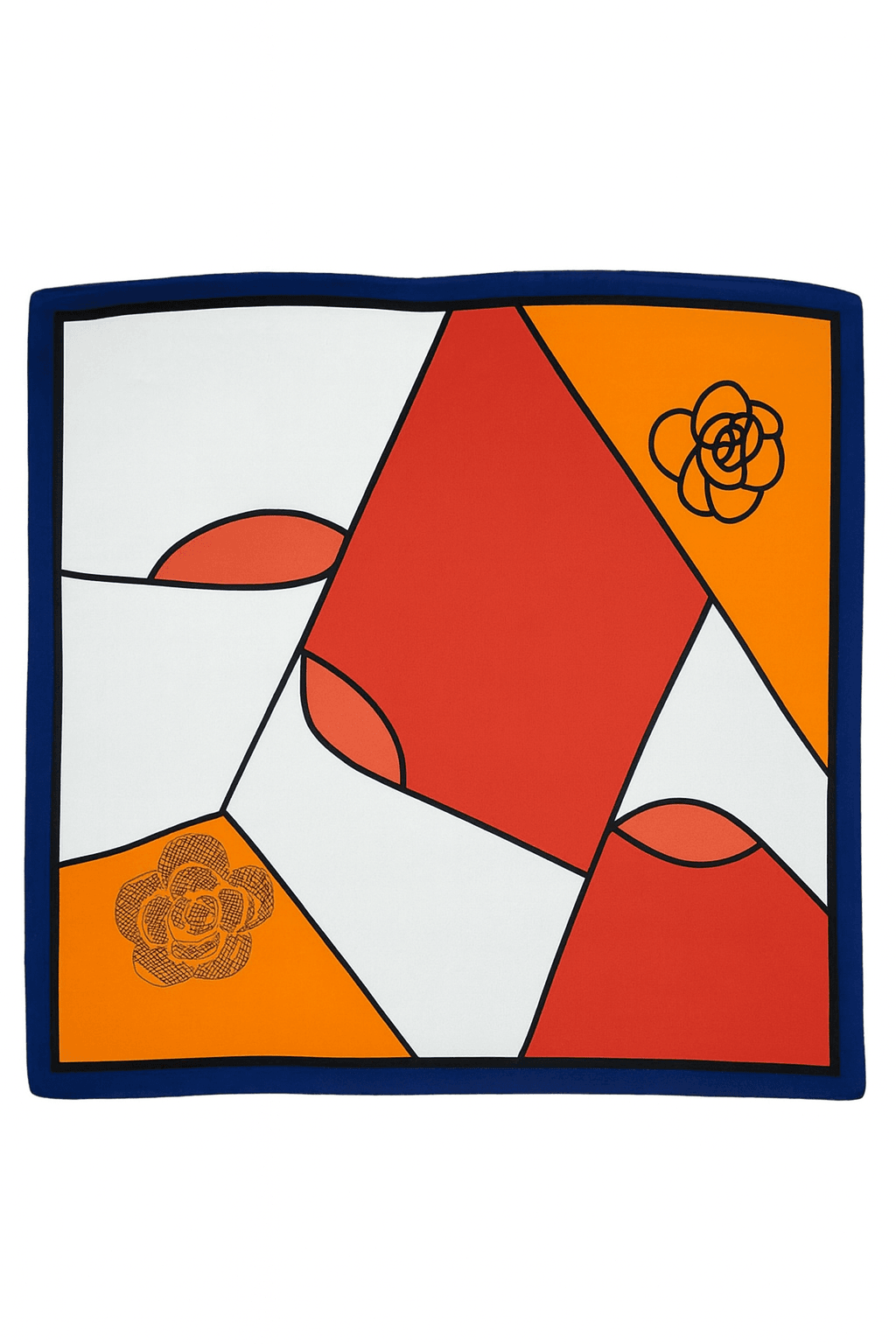 Geometric Floral Pattern Scarf in Orange, Red, and White - MODA ACCESSORIES