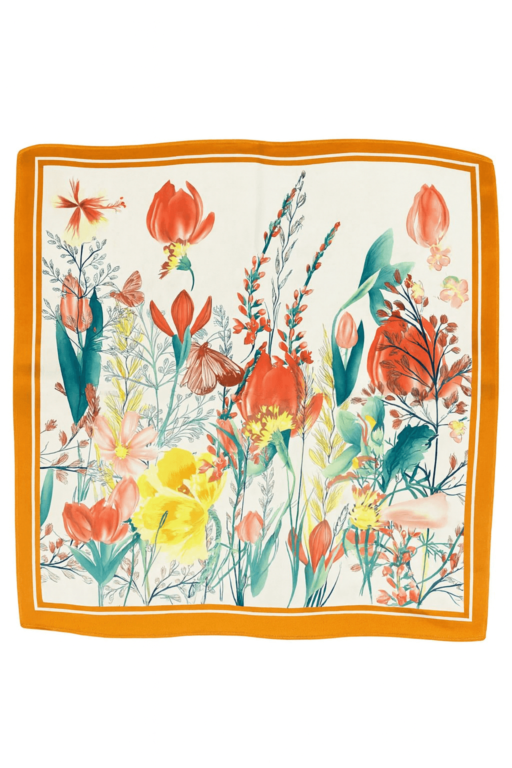 Vibrant Spring Floral Scarf with Orange Border - MODA ACCESSORIES