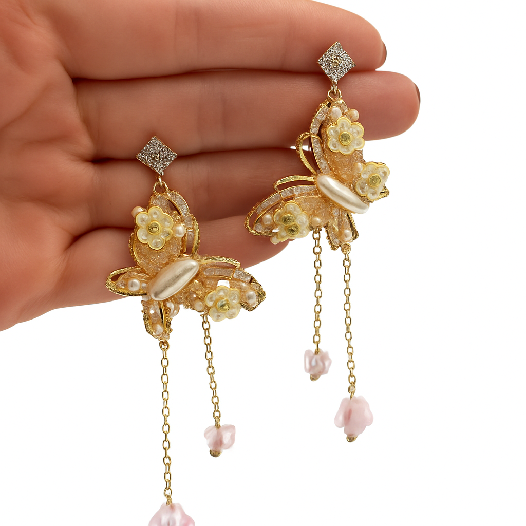 Butterfly Pearl & Crystal Drop Earrings