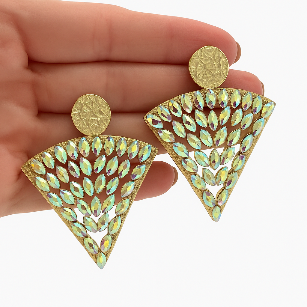 Golden Fan Crystal Statement Earrings