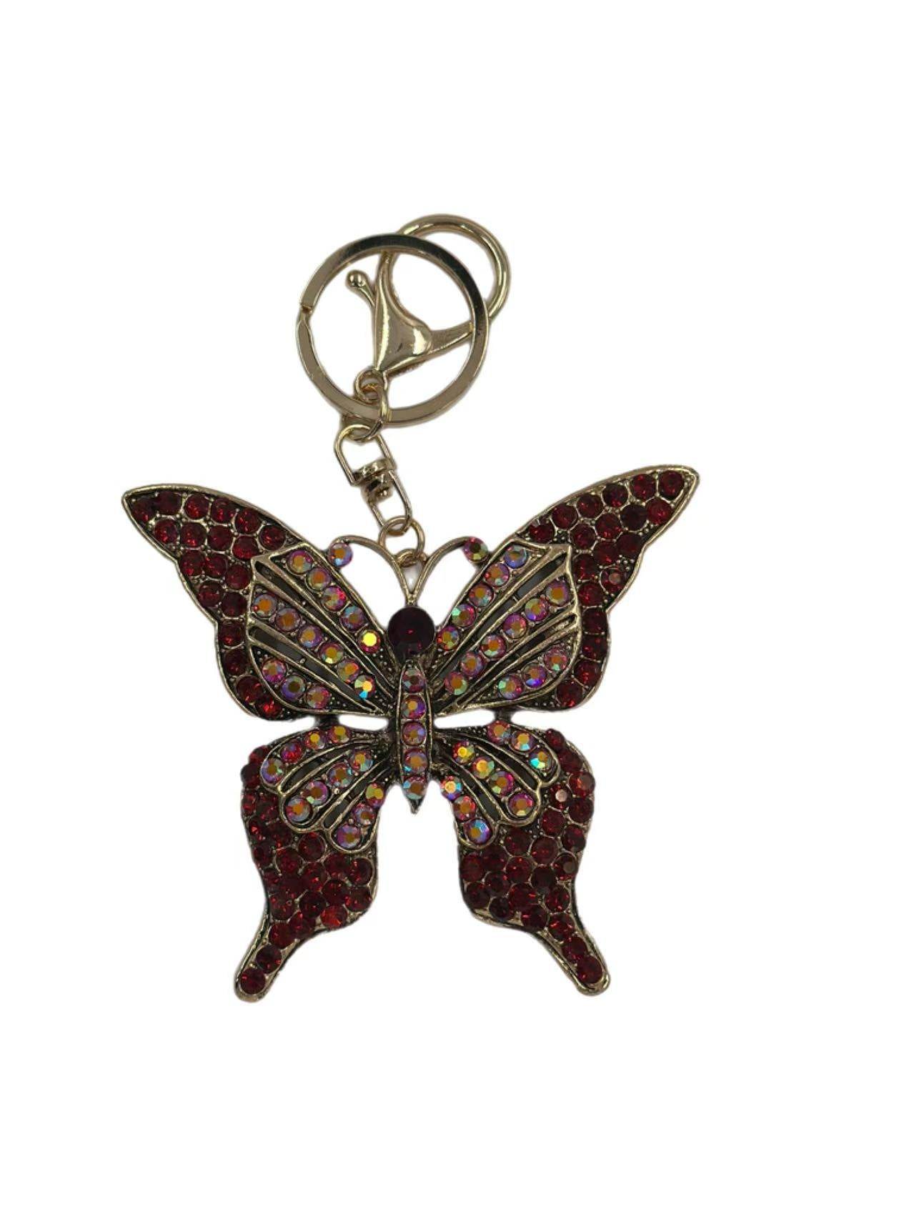Red Crystal Butterfly Keychain – Sparkling Insect Bag Charm - MODA ACCESSORIES