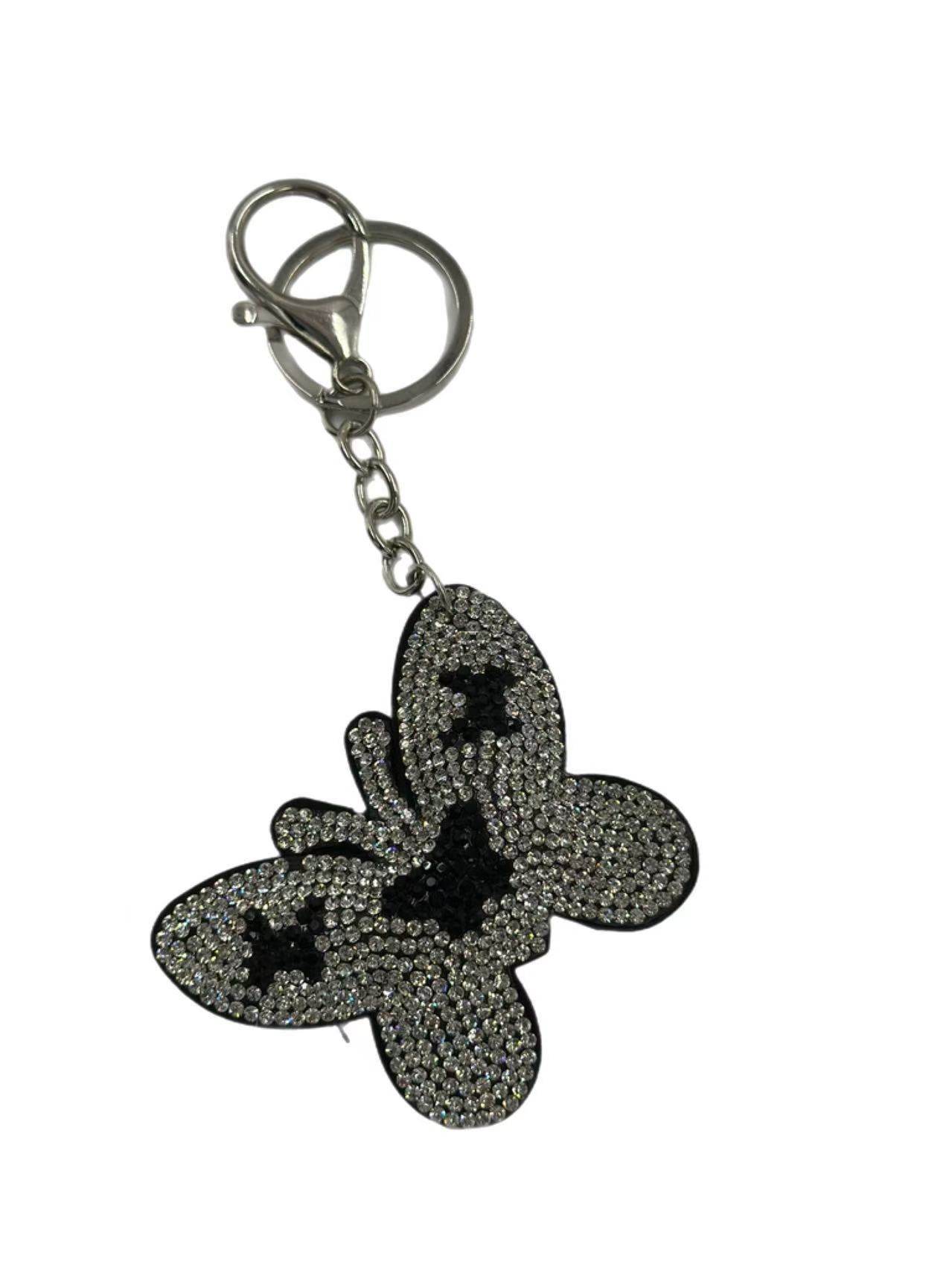 Elegant Rhinestone Butterfly Keychain – Black & Silver Crystal Design - MODA ACCESSORIES