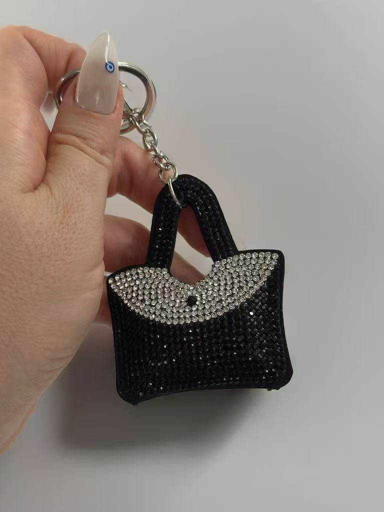 Elegant Black Rhinestone Handbag Keychain – Sparkling Purse Shaped Bag Charm - MODA ACCESSORIES