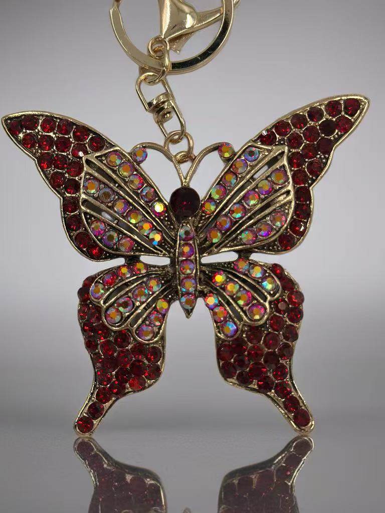 Red Crystal Butterfly Keychain – Sparkling Insect Bag Charm - MODA ACCESSORIES