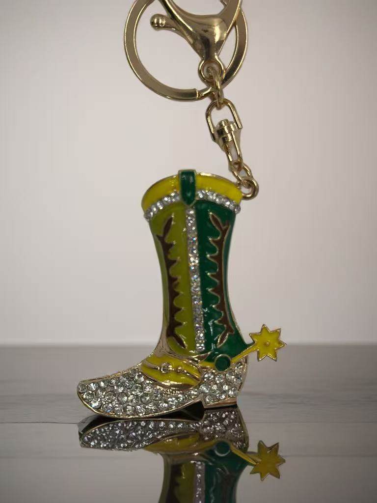 Western Cowboy Boot Keychain – Rhinestone Studded Rodeo Style Charm - MODA ACCESSORIES