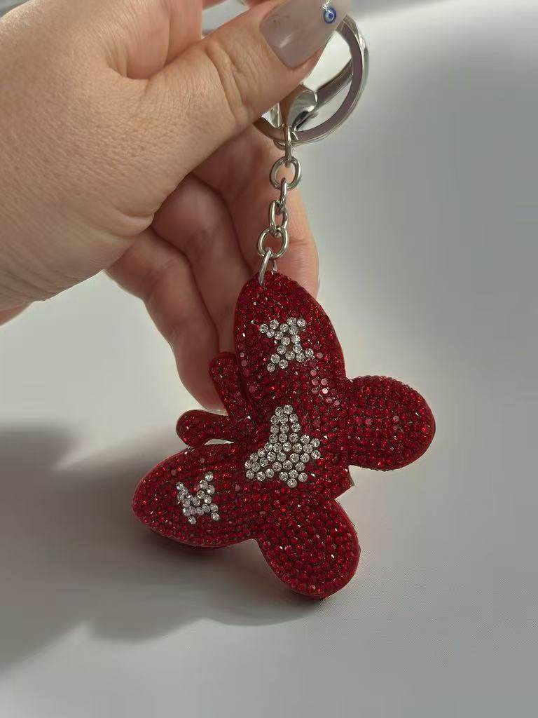Red Butterfly Rhinestone Keychain – Sparkling Crystal Bag Charm - MODA ACCESSORIES