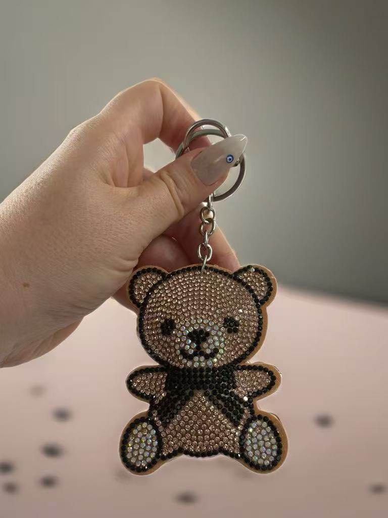 Brown Rhinestone Teddy Bear Keychain – Cute Sparkling Charm - MODA ACCESSORIES
