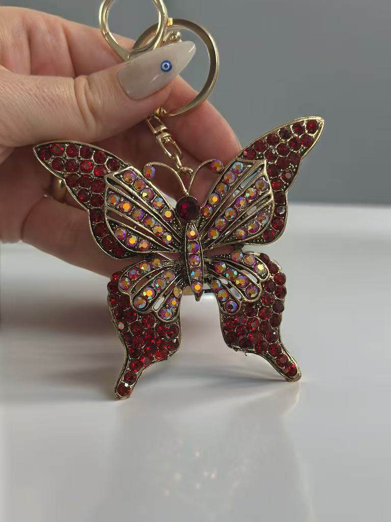 Red Crystal Butterfly Keychain – Sparkling Insect Bag Charm - MODA ACCESSORIES