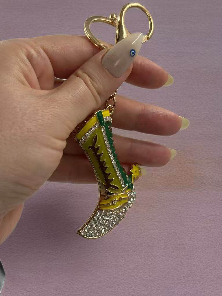 Western Cowboy Boot Keychain – Rhinestone Studded Rodeo Style Charm - MODA ACCESSORIES
