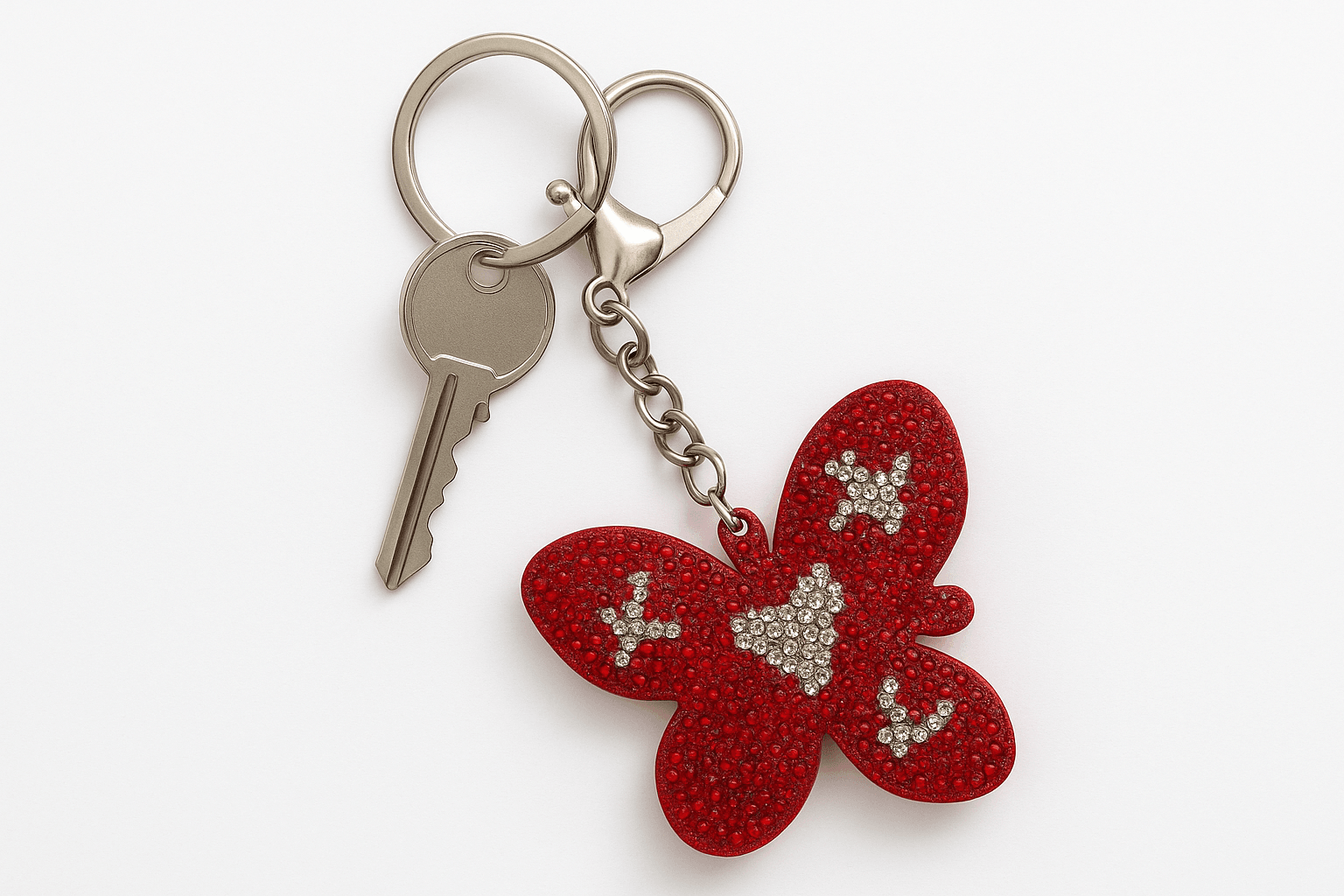 Red Butterfly Rhinestone Keychain – Sparkling Crystal Bag Charm - MODA ACCESSORIES