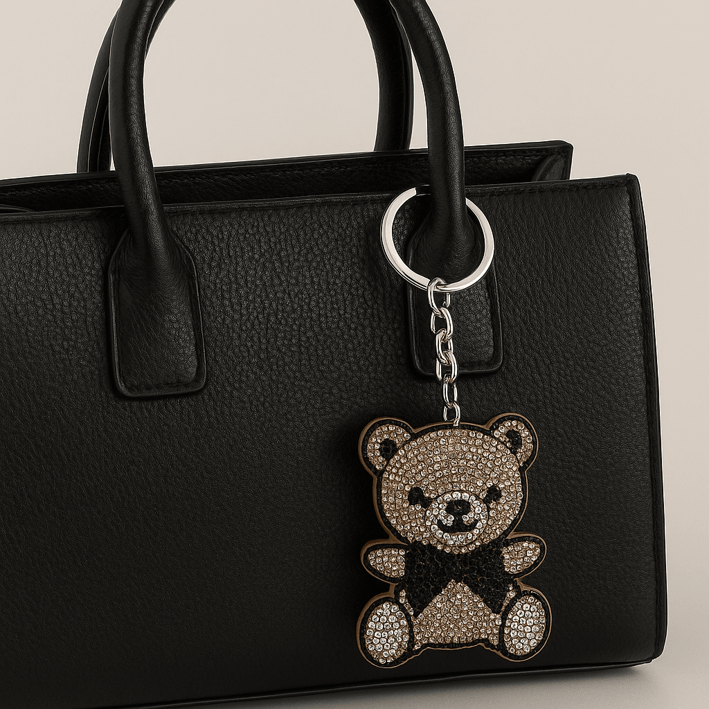 Brown Rhinestone Teddy Bear Keychain – Cute Sparkling Charm - MODA ACCESSORIES