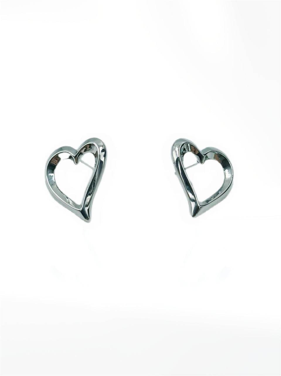 Silver-Tone Open Heart Stud Earrings - MODA ACCESSORIES