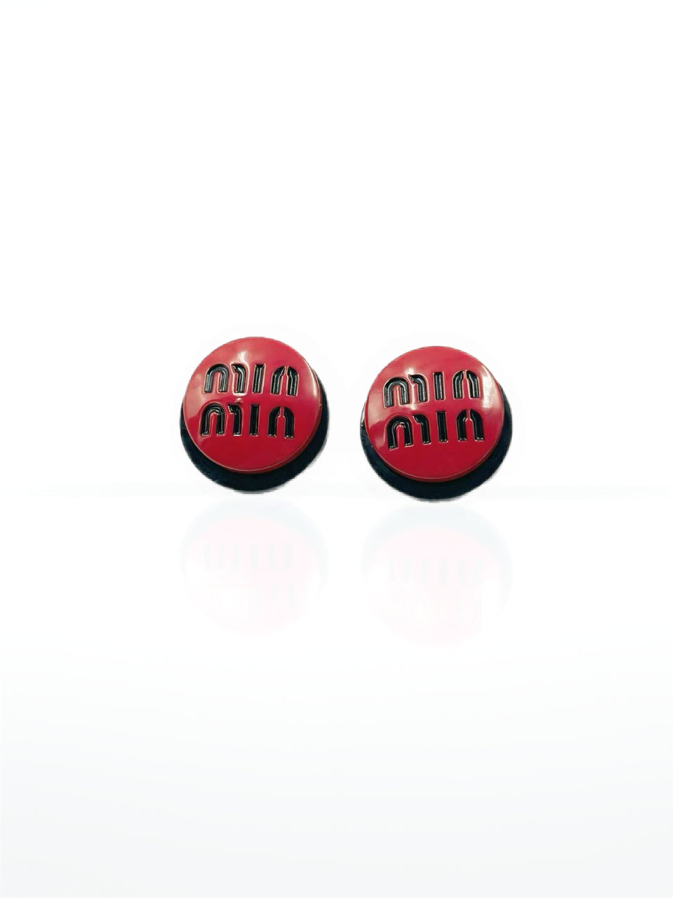Minimalist Round Logo Stud Earrings β Black or Red