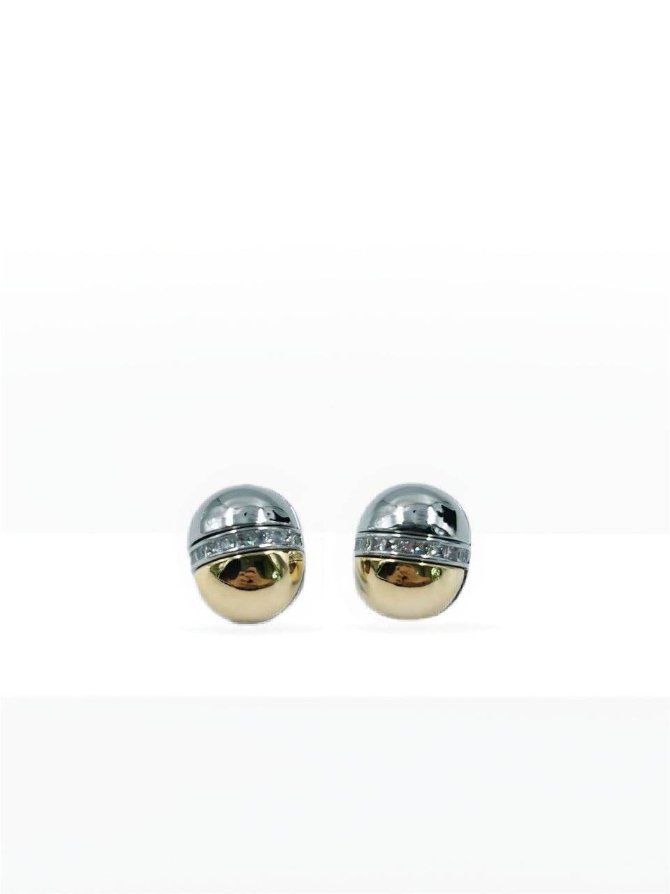 Sleek Half-Dome Two-Tone Stud Earrings - MODA ACCESSORIES