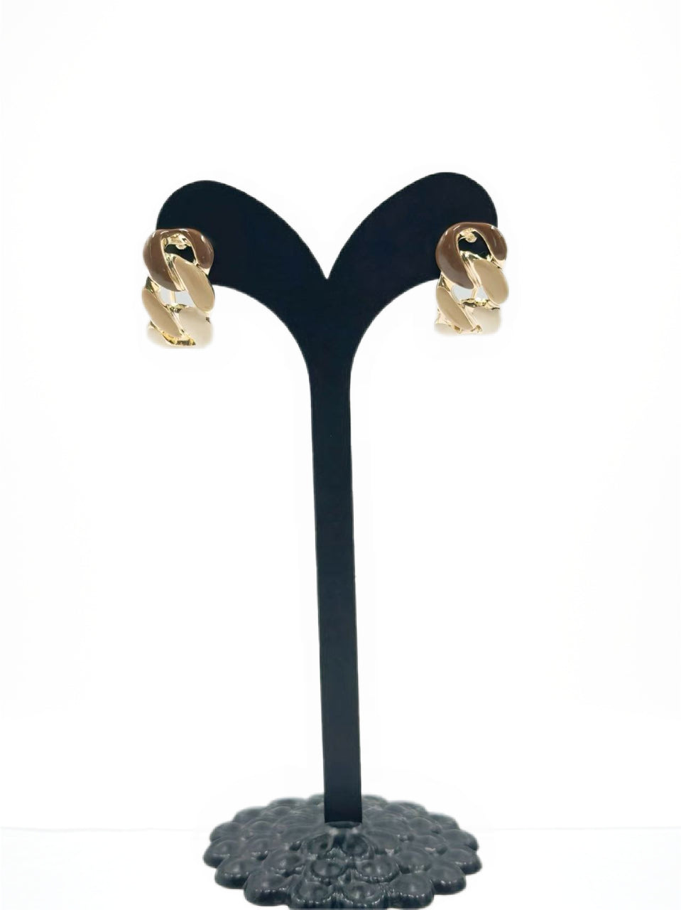 Twisted Gold & Brown Enamel Hoop Earrings