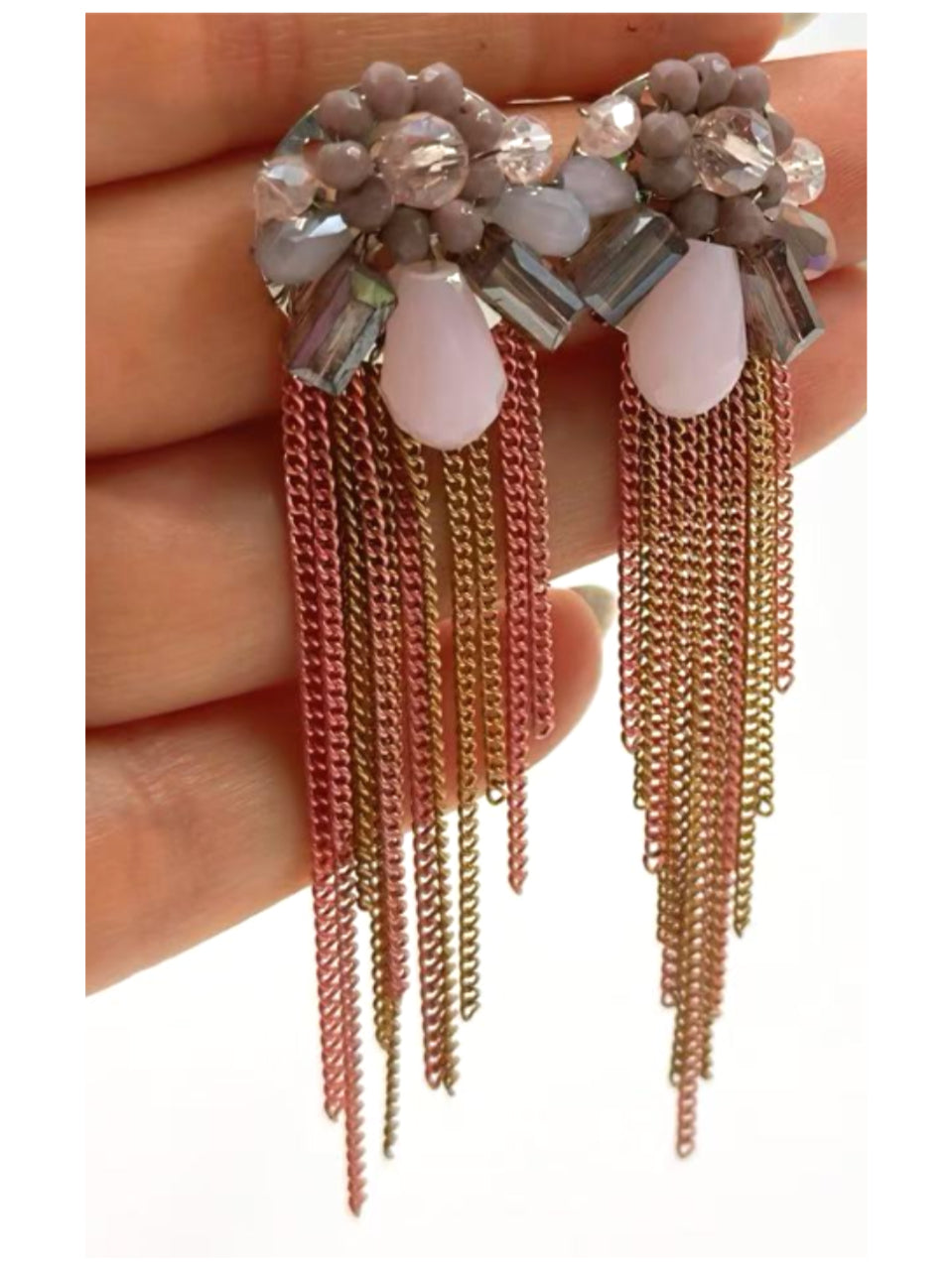 Blush Pink Crystal Tassel Drop Earrings