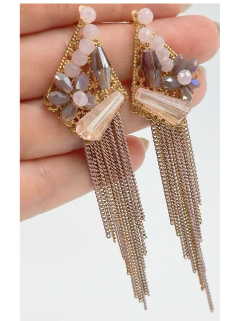 Blush Crystal Floral Tassel Earrings