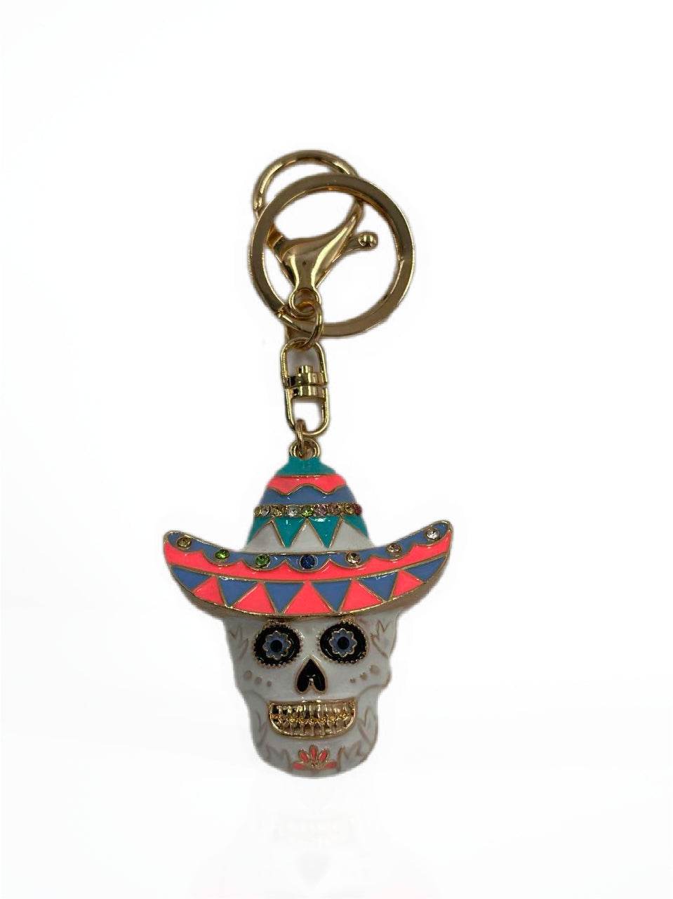 Day of the Dead Skull Keychain – Colorful Sombrero Skeleton Charm - MODA ACCESSORIES