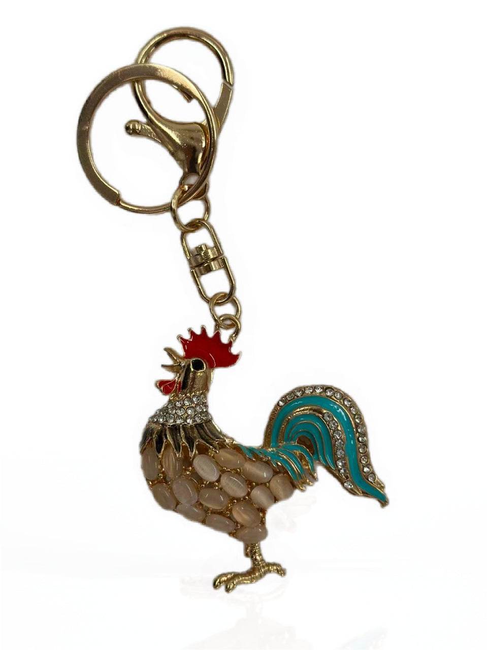 Elegant Rooster Keychain – Crystal Rhinestone & Enamel Gold-Tone Bag Charm - MODA ACCESSORIES