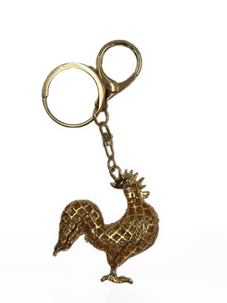 Elegant Rooster Keychain – Crystal Rhinestone & Enamel Gold-Tone Bag Charm - MODA ACCESSORIES
