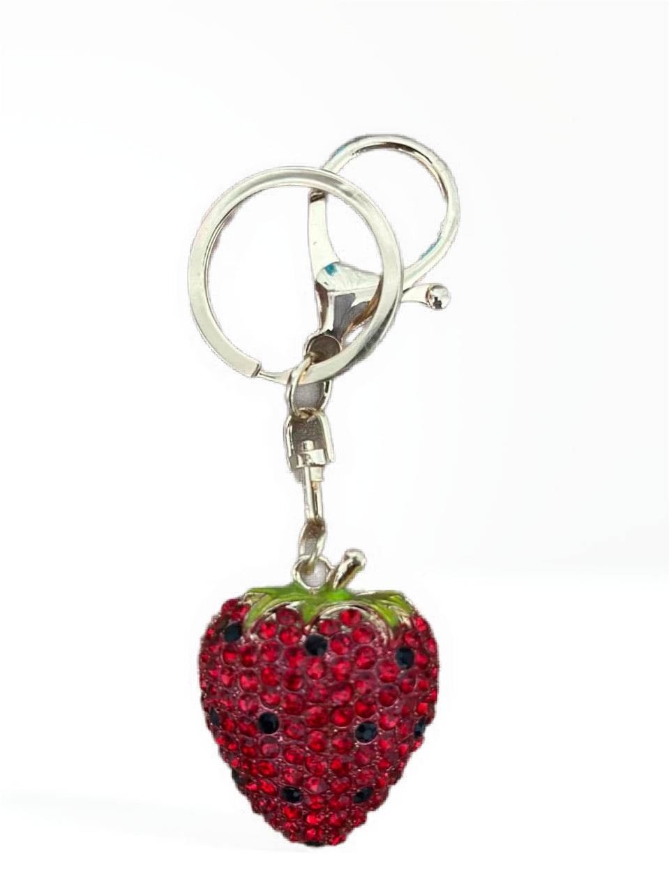 Red Crystal Strawberry Keychain – Sparkling Fruit Charm for Bags & Keys - MODA ACCESSORIES
