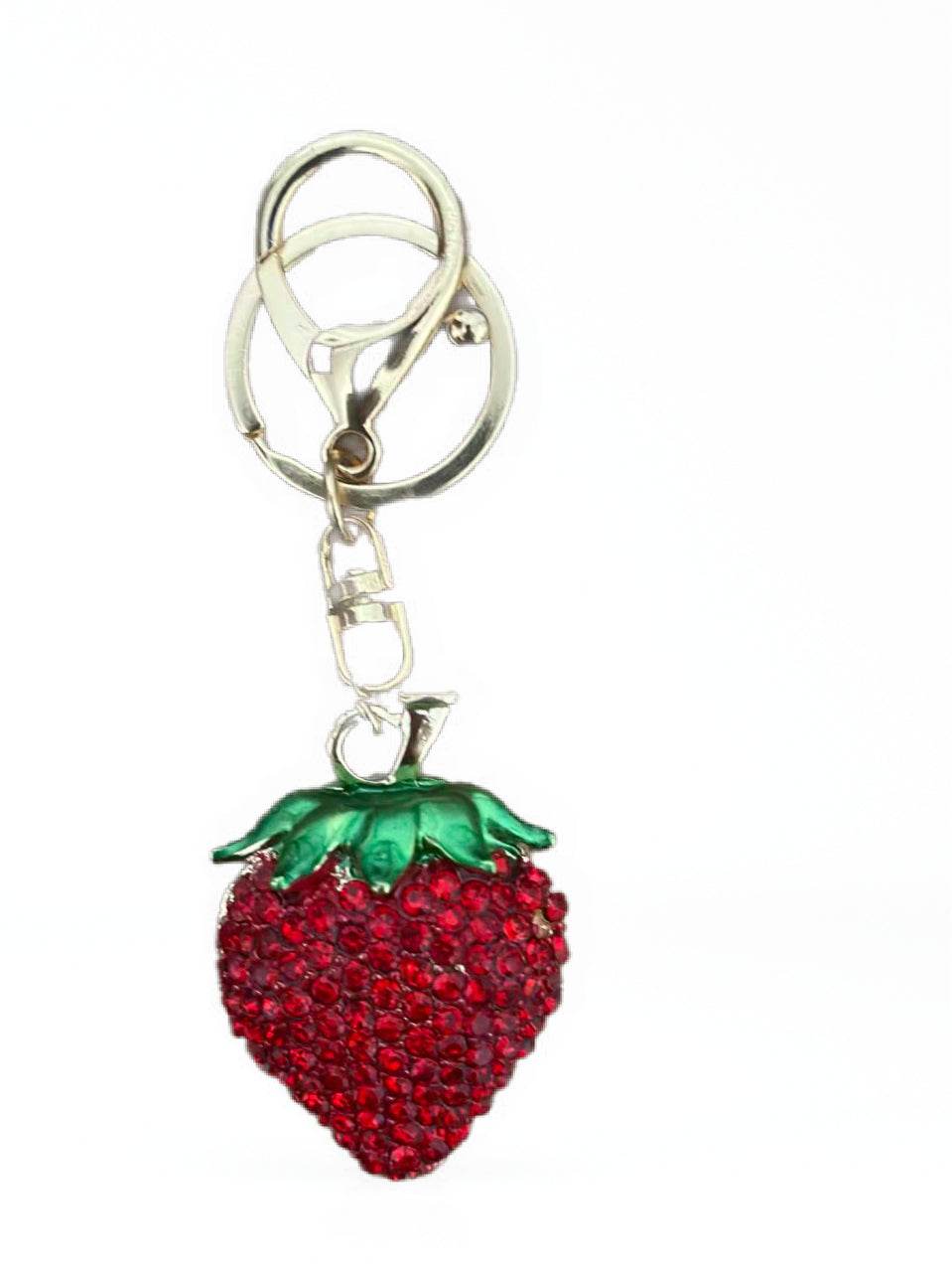 Red Crystal Strawberry Keychain – Cute Sparkling Fruit Bag Charm - MODA ACCESSORIES