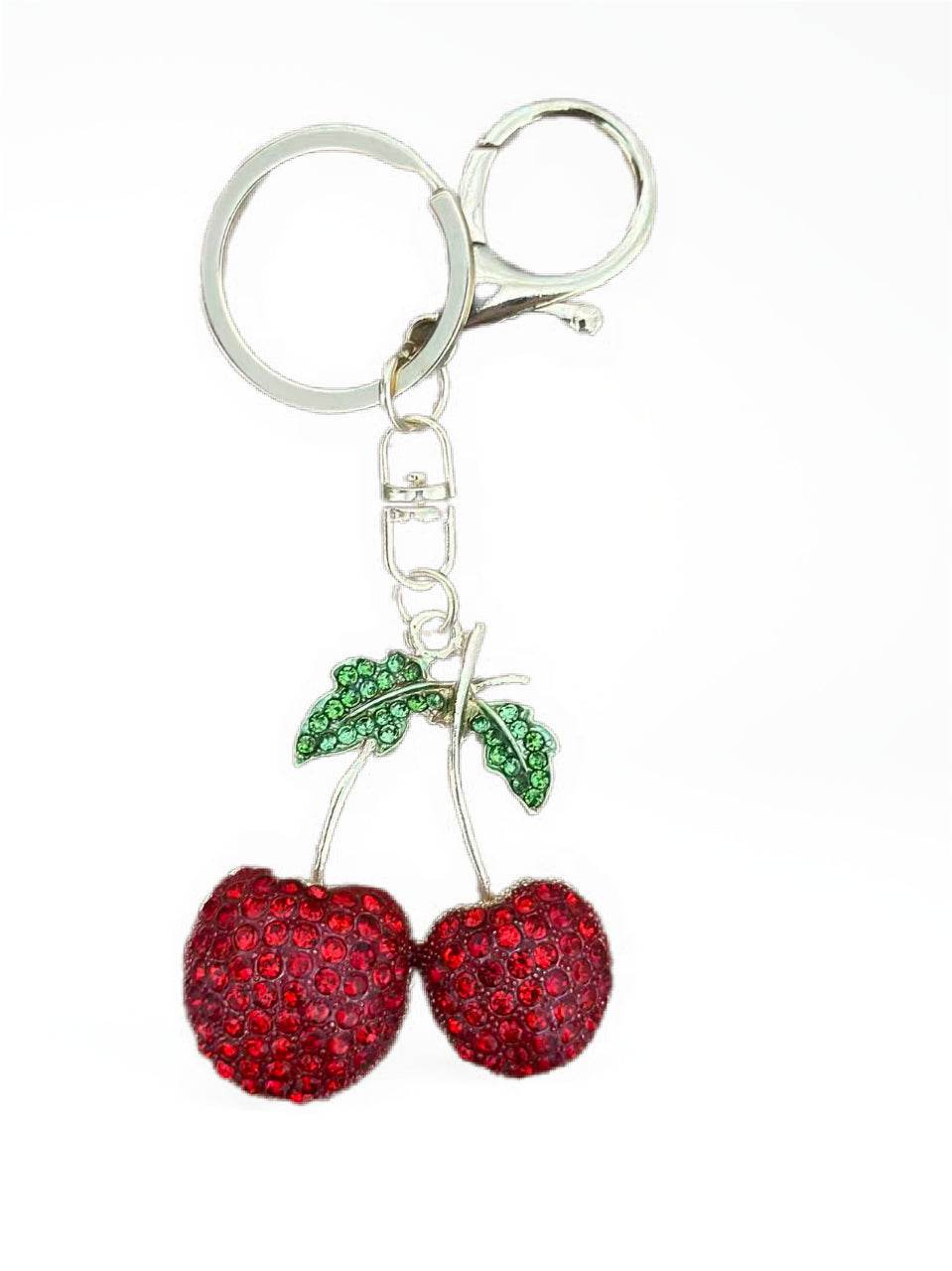 Shiny Crystal Cherry Keychain – Red & Green Rhinestone Design - MODA ACCESSORIES