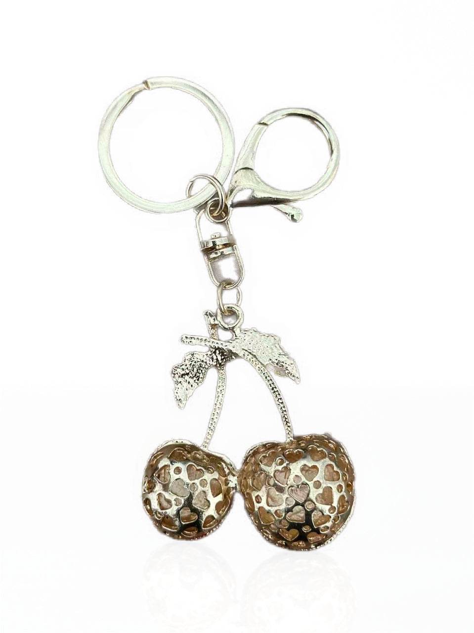 Shiny Crystal Cherry Keychain – Red & Green Rhinestone Design - MODA ACCESSORIES