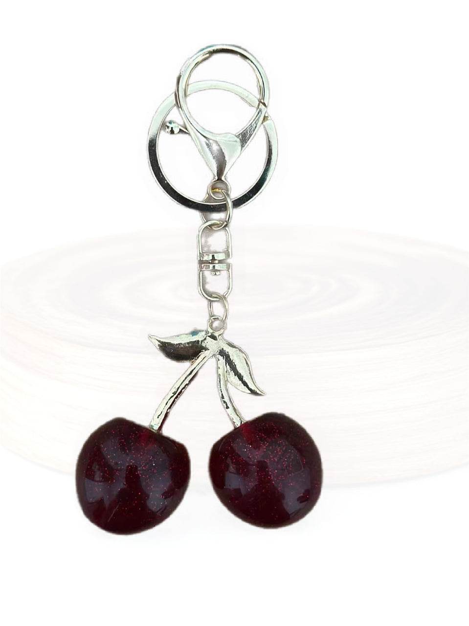 Cherry Keychain – Red Glitter Fruit Charm with Green Leaf Accent - MODA ACCESSORIES