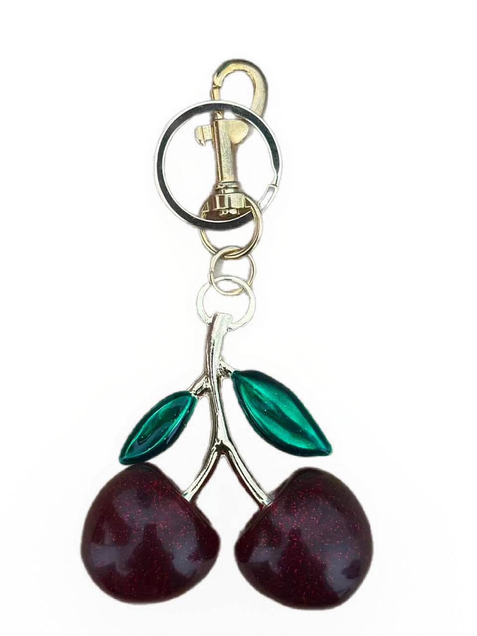 Cherry Keychain – Red Fruit Charm with Green Leaf Design - MODA ACCESSORIES
