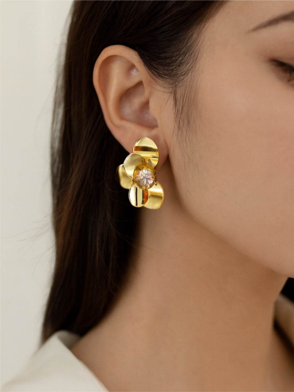 Golden Orchid Crystal Stud Earrings - MODA ACCESSORIES