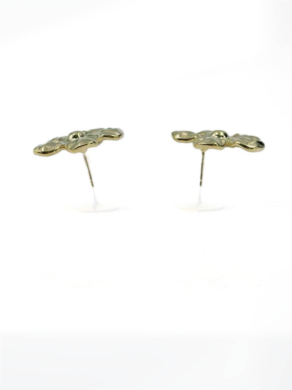Gold-Tone Textured Floral Drop Earrings - MODA ACCESSORIES