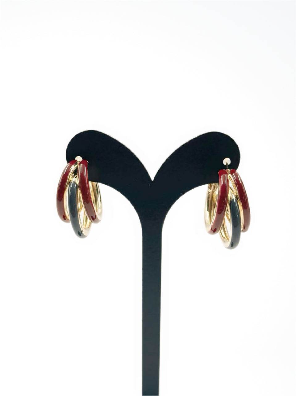 Triple-Tone Interlocking Hoop Earrings - MODA ACCESSORIES