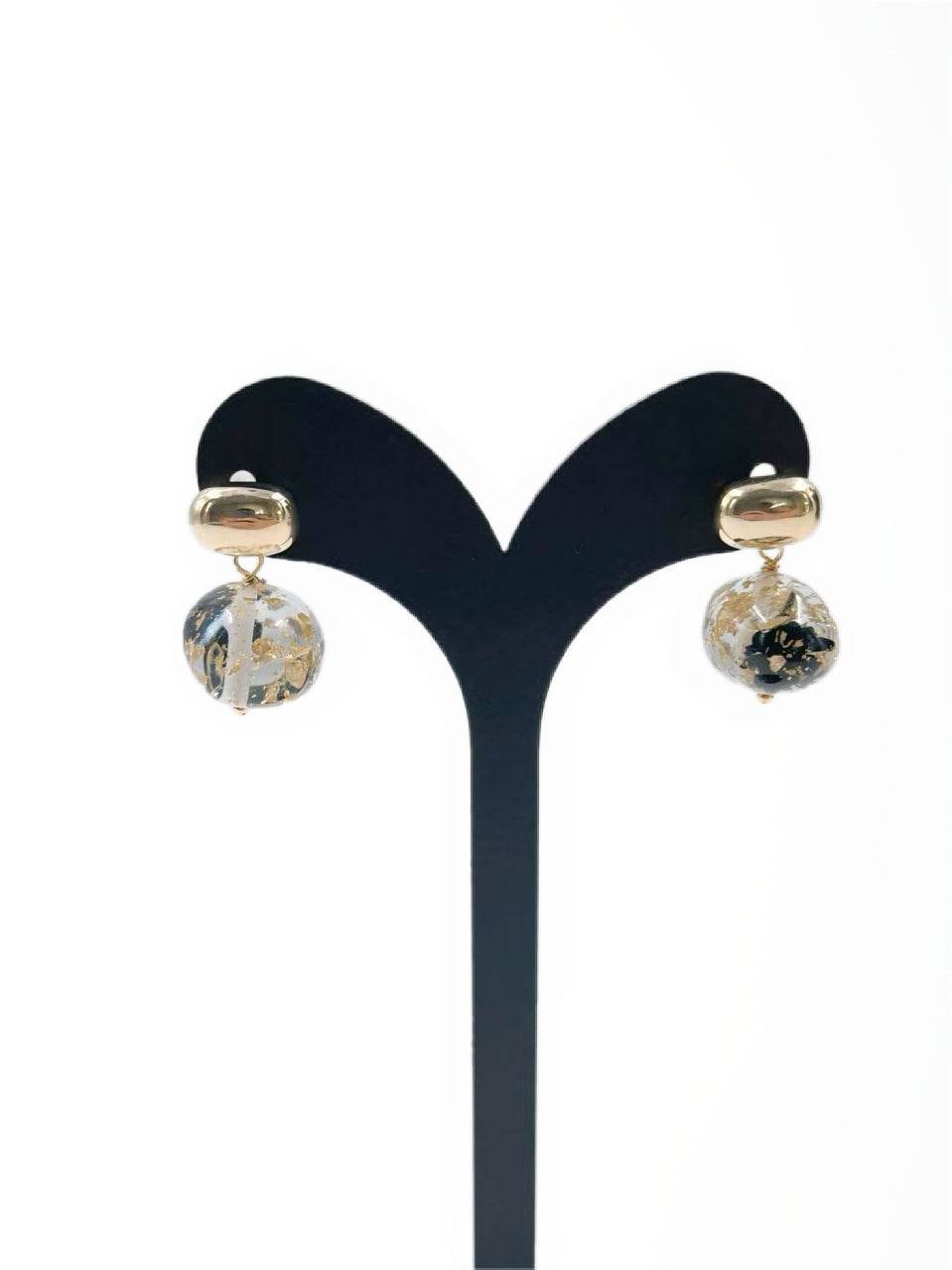 Gold-Tone Resin Drop Earrings with Black & Gold Flakes - MODA ACCESSORIES