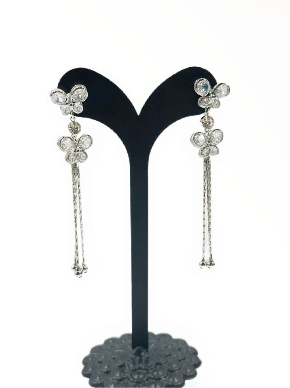 Silver-Tone Butterfly Drop Earrings with Chain Tassels - MODA ACCESSORIES
