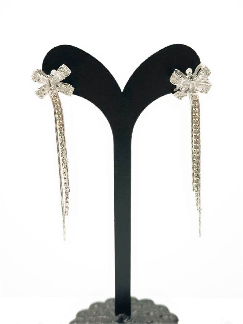Elegant Bow Drop Earrings with Double Chain Tassels - MODA ACCESSORIES