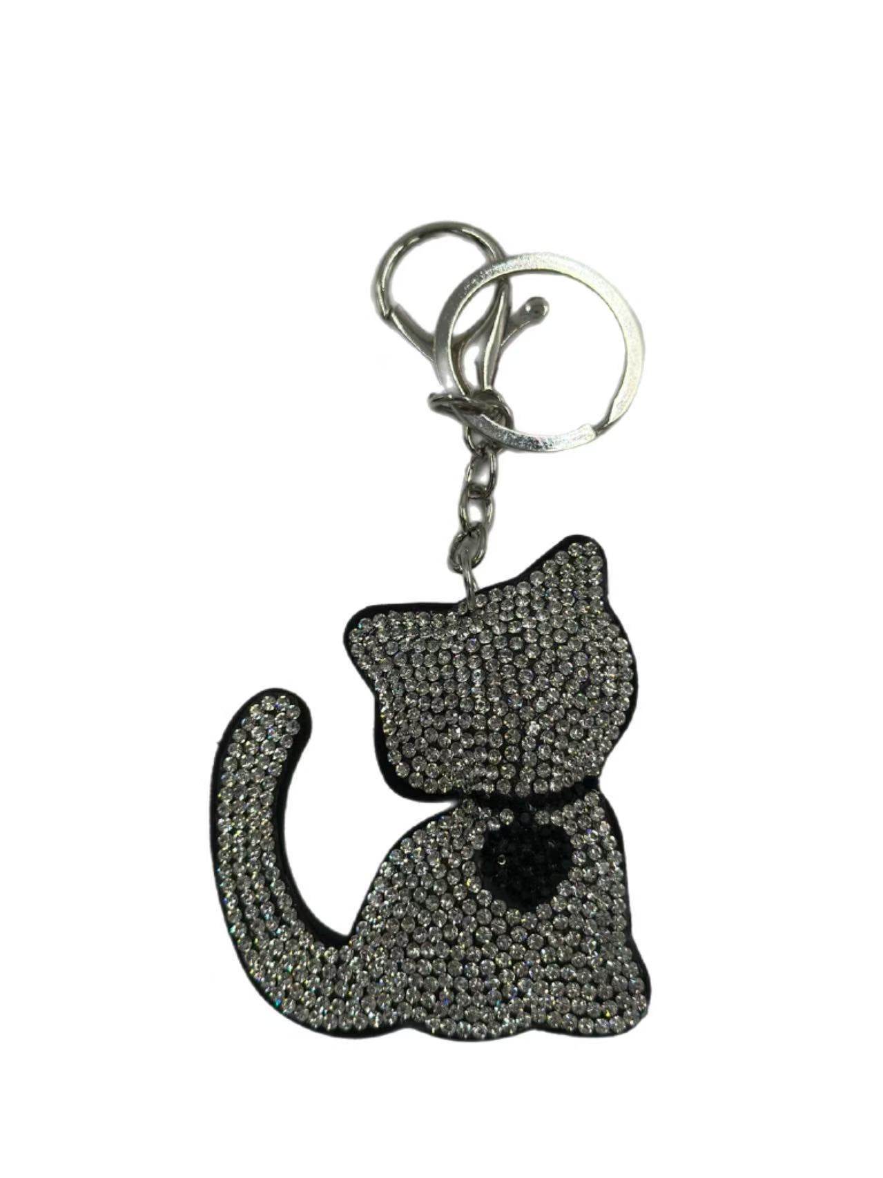 Crystal Cat Keychain – Sparkling Rhinestone Kitty Bag Charm & Key Ring - MODA ACCESSORIES