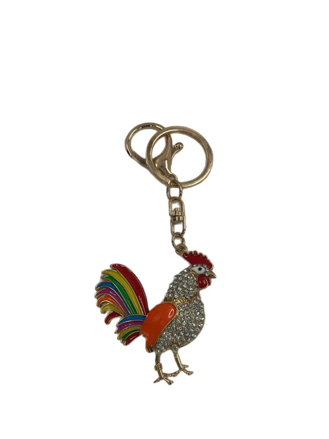 Colorful Rooster Keychain – Sparkling Crystal Chicken Charm - MODA ACCESSORIES