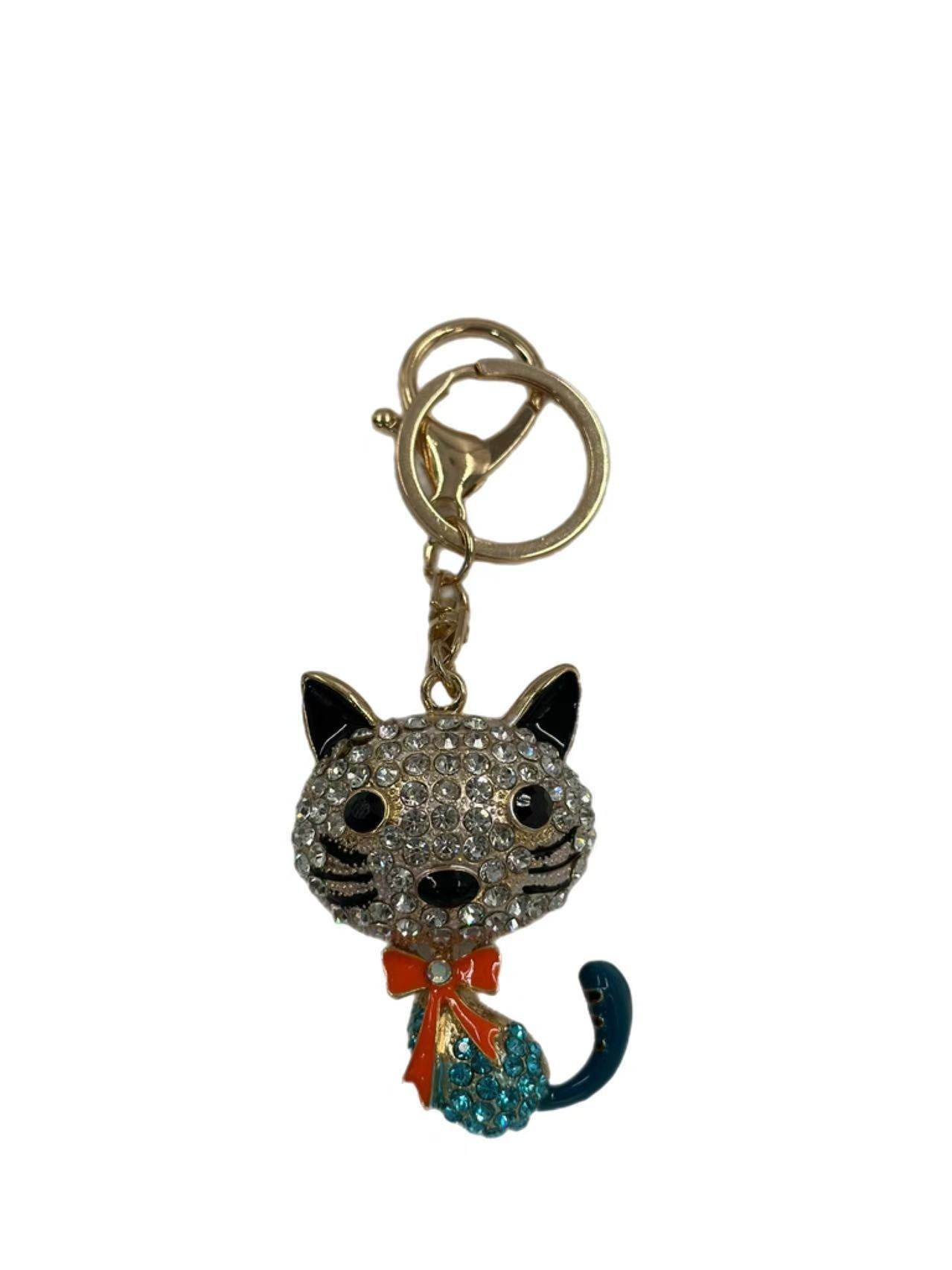 Crystal Cat Keychain – Sparkling Kitty Charm with Bow - MODA ACCESSORIES