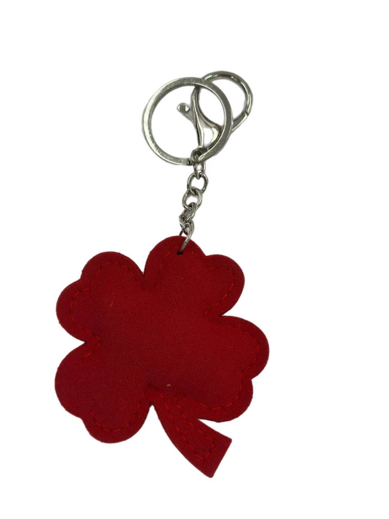 Red Crystal Four-Leaf Clover Keychain with Heart Accents - MODA ACCESSORIES