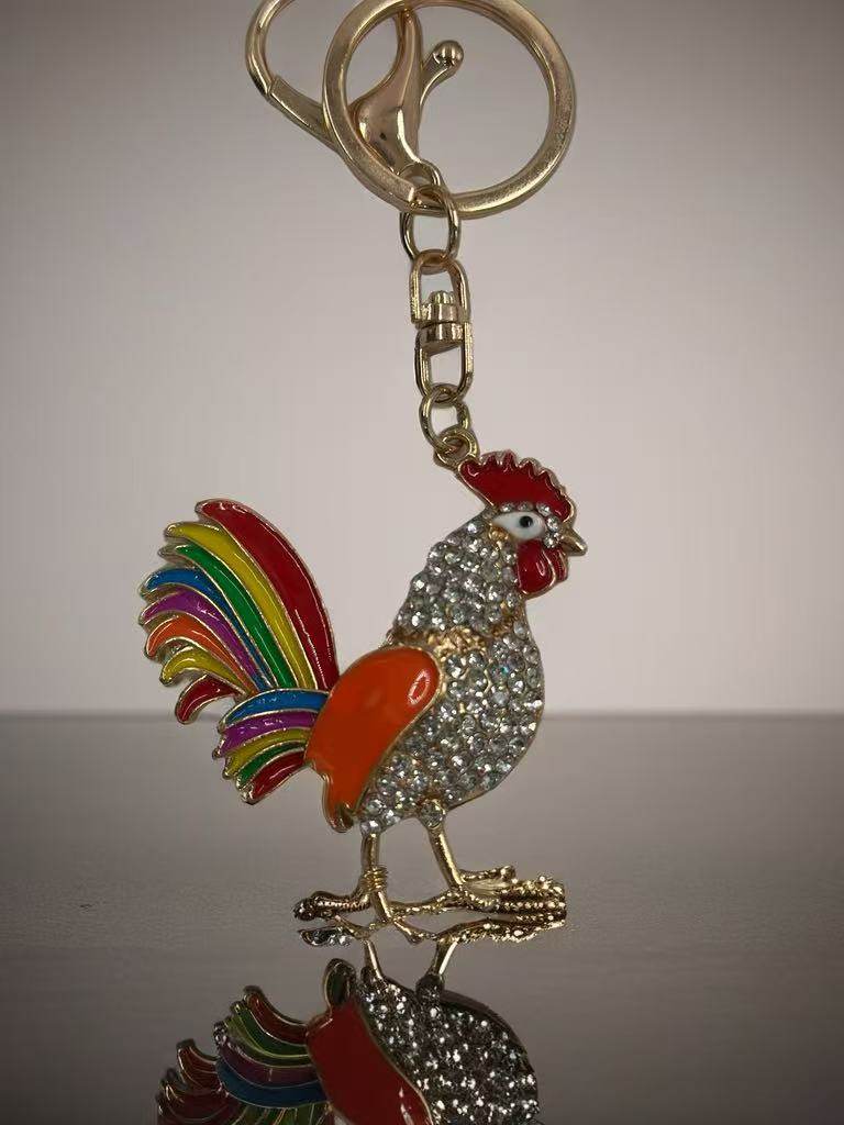Colorful Rooster Keychain – Sparkling Crystal Chicken Charm - MODA ACCESSORIES