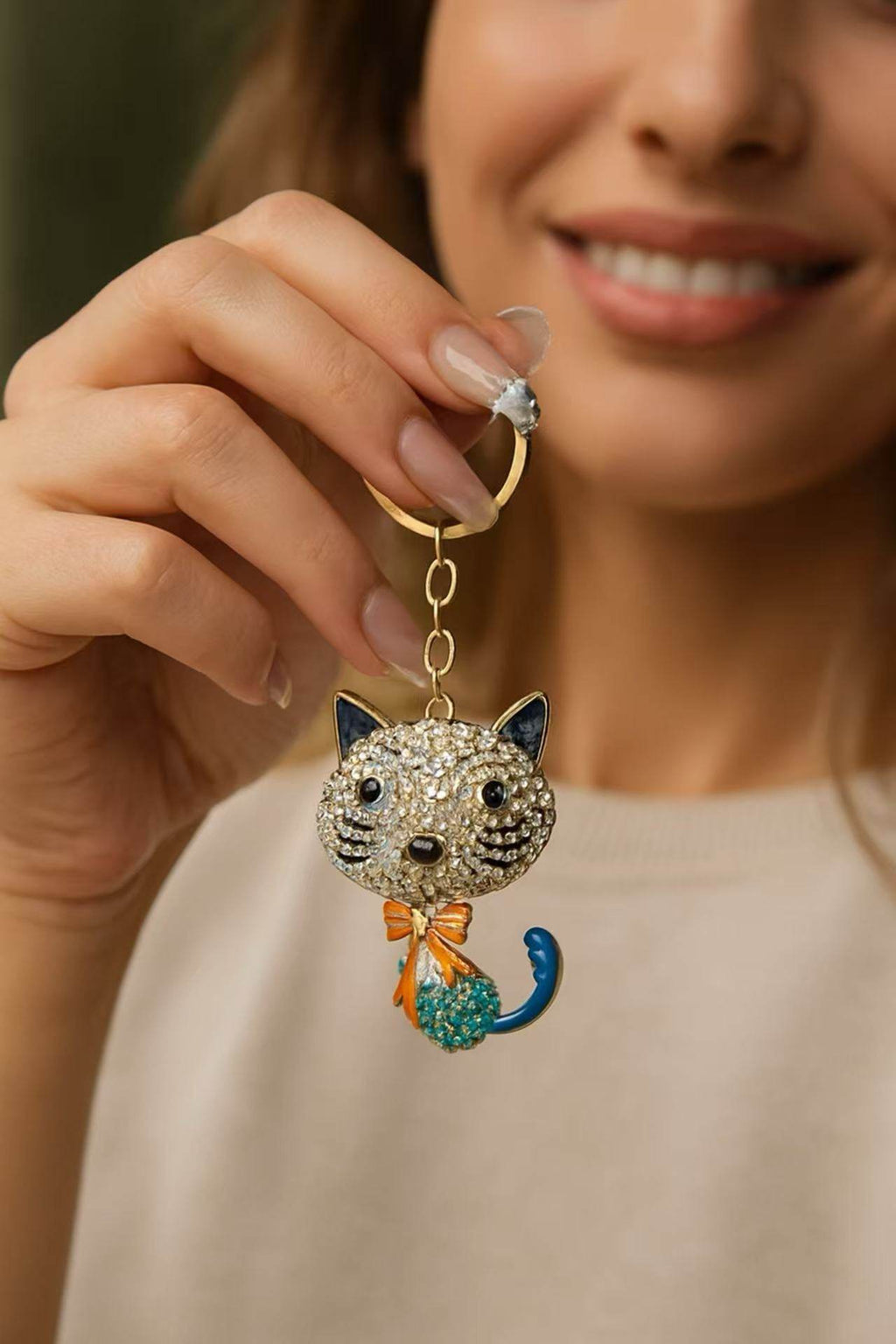 Crystal Cat Keychain – Sparkling Kitty Charm with Bow - MODA ACCESSORIES