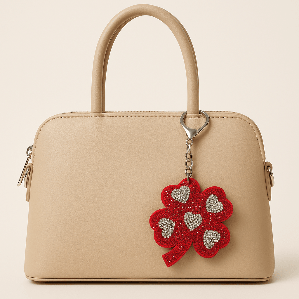 Red Crystal Four-Leaf Clover Keychain with Heart Accents - MODA ACCESSORIES