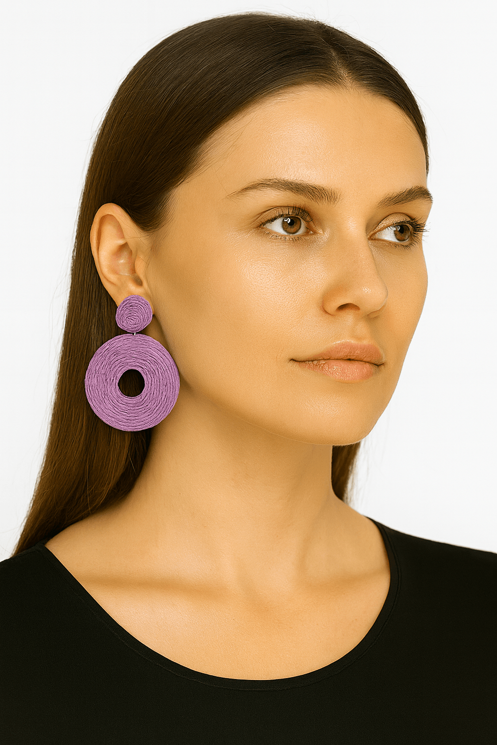 Lavender Raffia Circle Statement Earrings - MODA ACCESSORIES