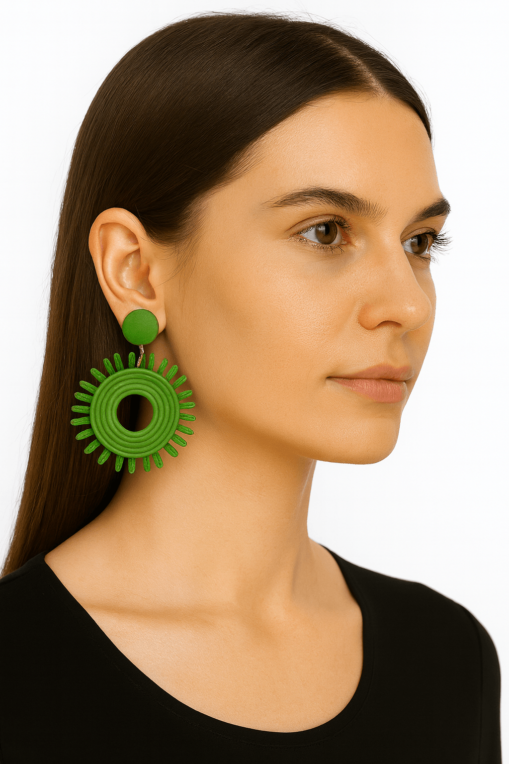 Green Colour Sun Raffia Statement Earrings - MODA ACCESSORIES