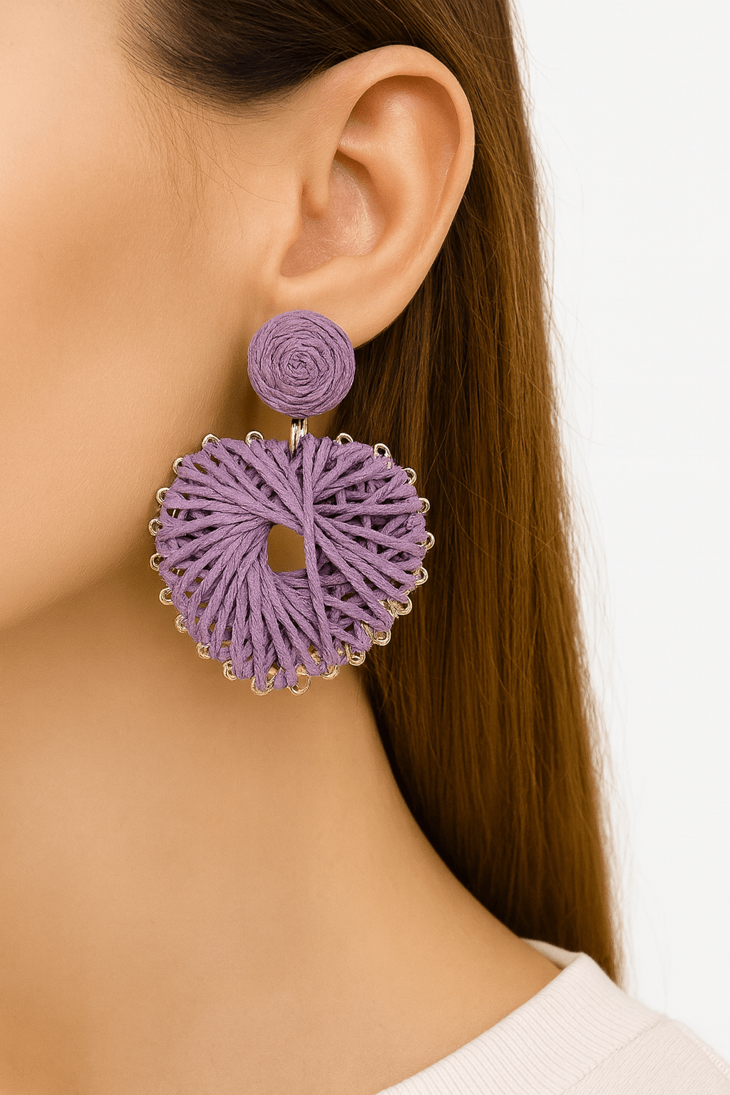 Lavender Woven Starburst Raffia Earrings - MODA ACCESSORIES