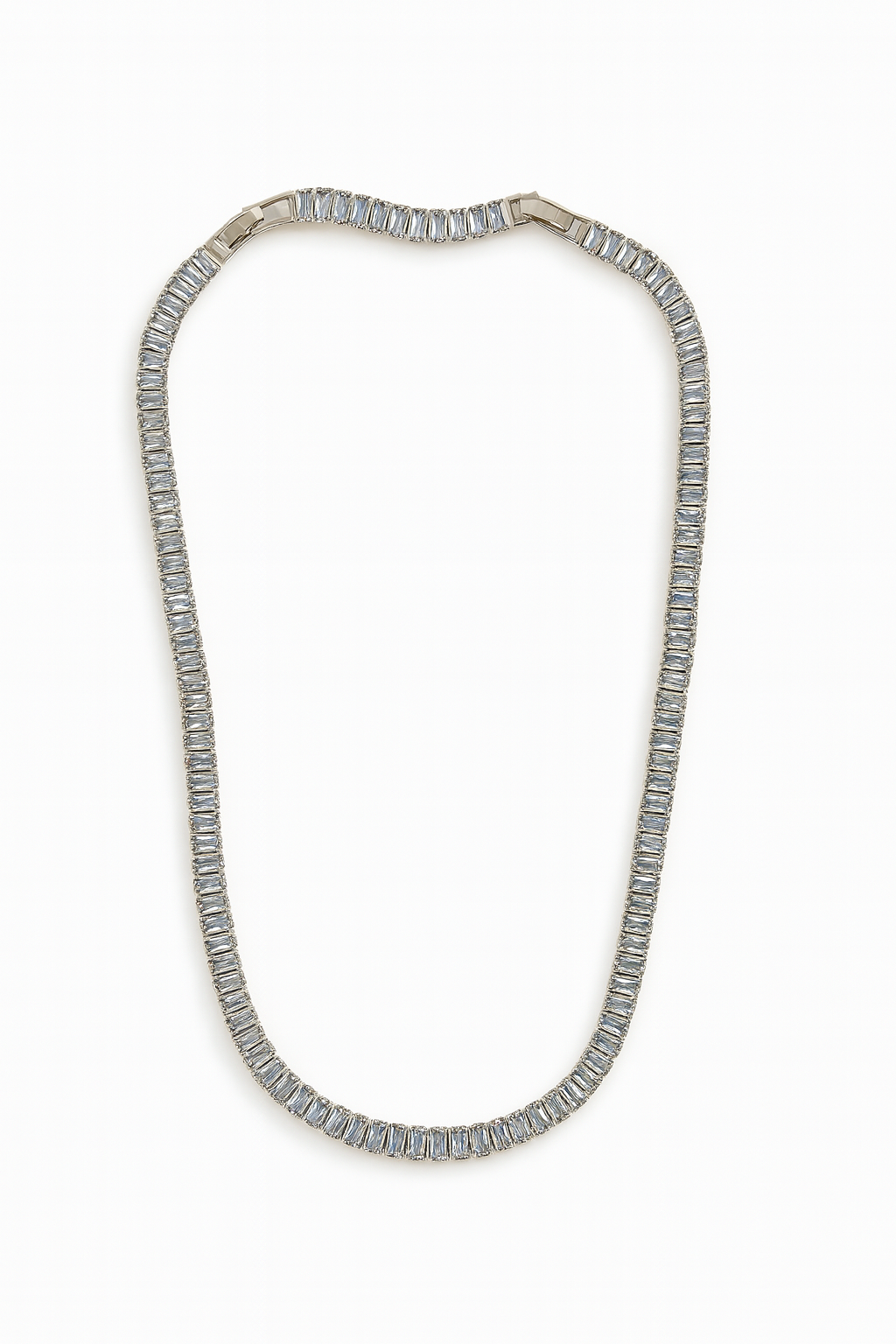 Elegant Baguette-Cut White Gold Plated Necklace