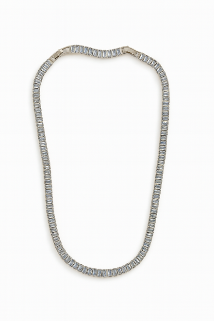 Elegant Baguette-Cut White Gold Plated Necklace